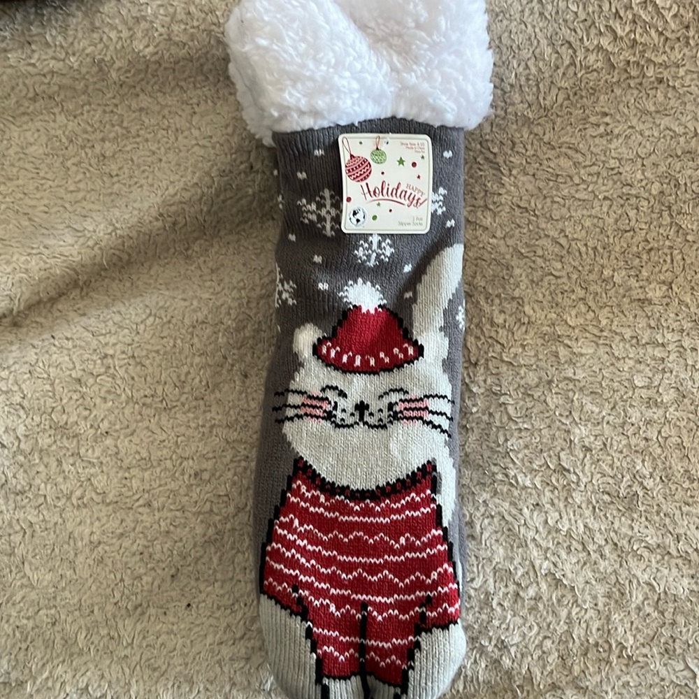 Fuzzy Christmas cat socks